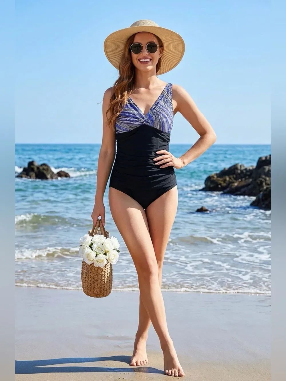 DANA BUCHMAN BLACK & BLUE ONE PIECE SWIMSUIT S-14